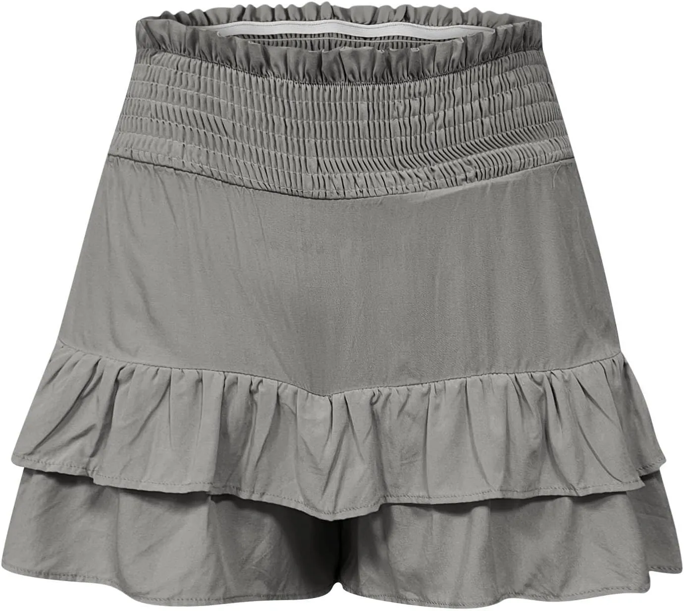 Women's Summer Cute Stretch Waist Solid Smocked Tiered Ruffle Swing Beach Mini Skirt 2025, S-2XL
