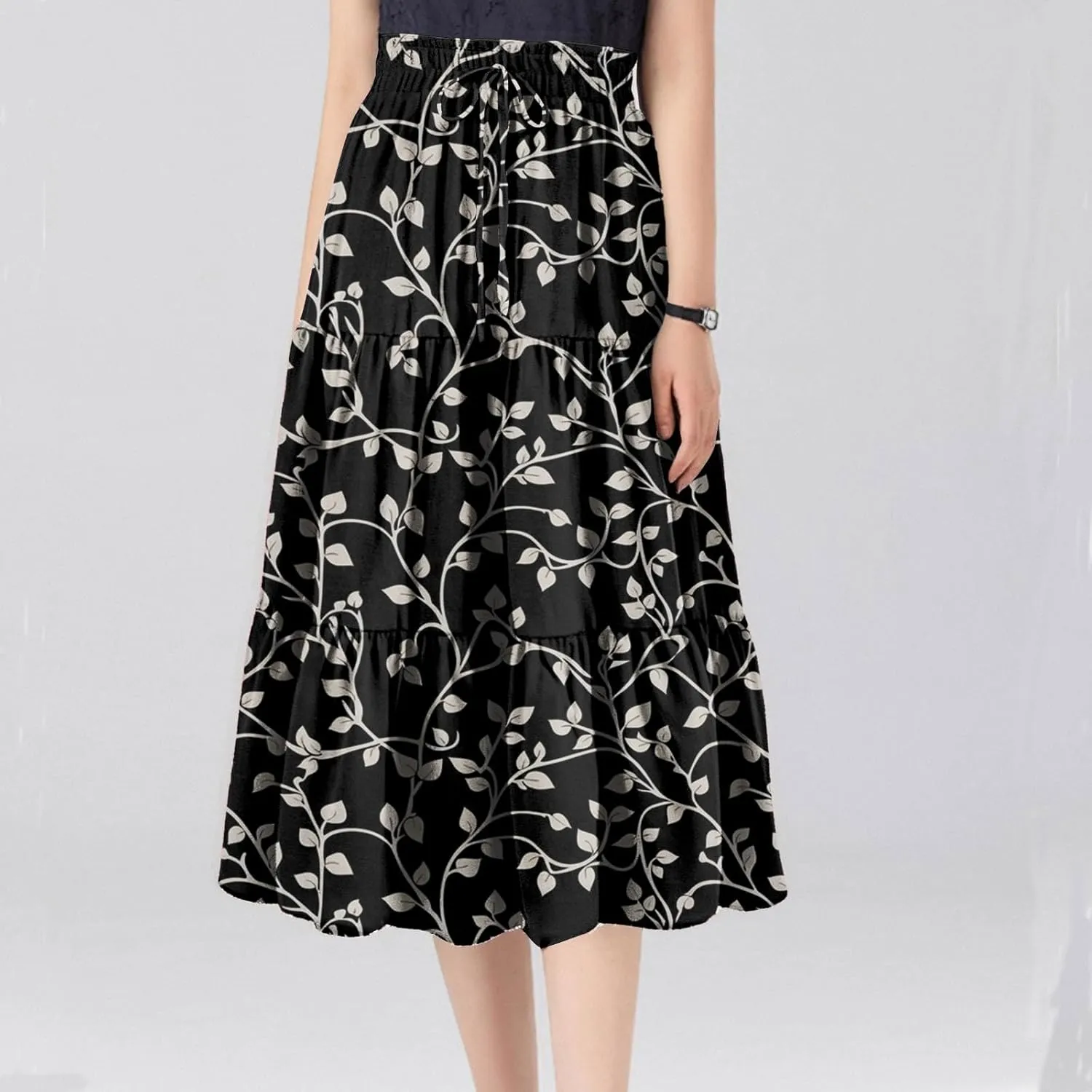 Women's Summer Skirt 2025 Ditzy Floral Print Skirt Boho Stretch High Waist Ruffle Hem Midi Skirts, S-XL