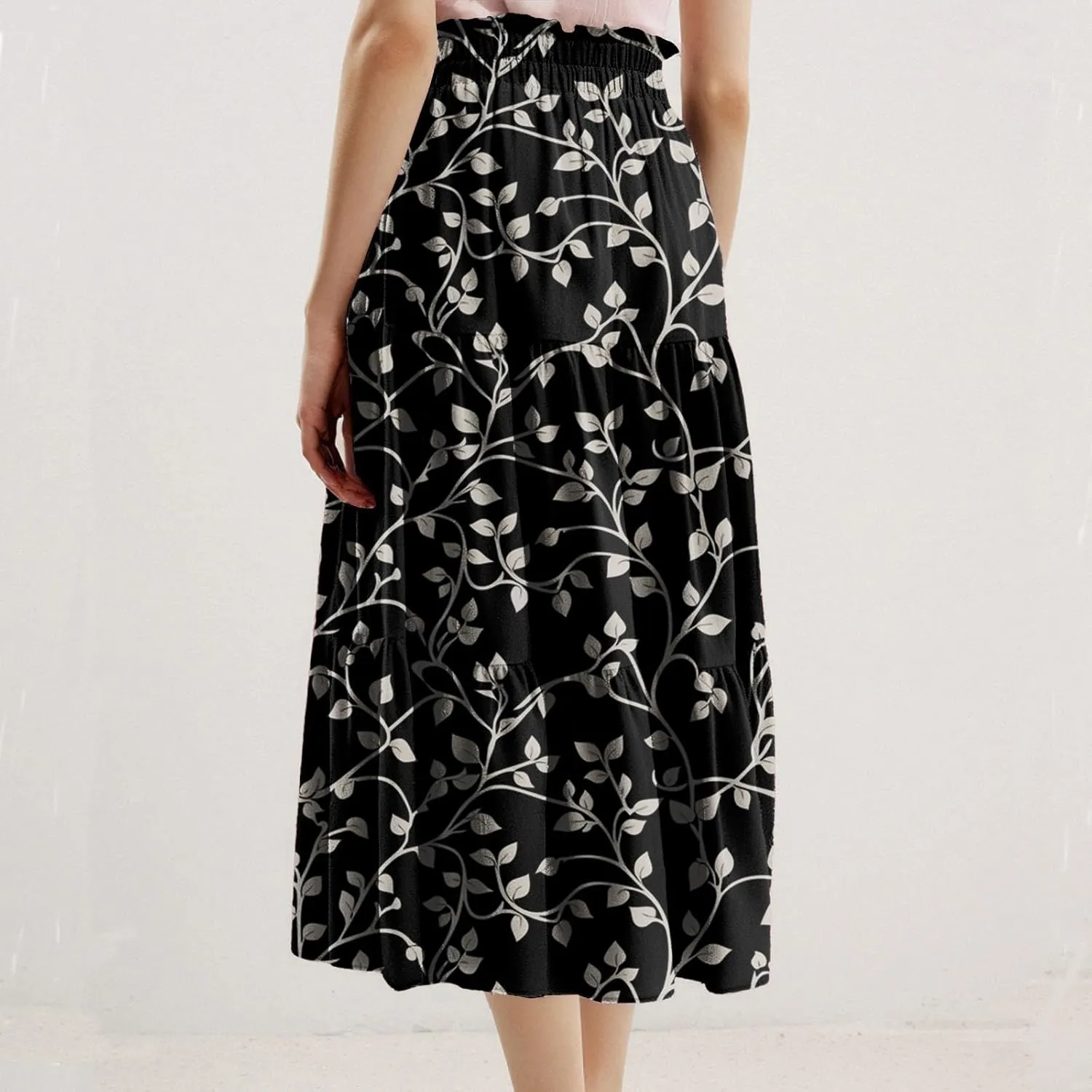 Women's Summer Skirt 2025 Ditzy Floral Print Skirt Boho Stretch High Waist Ruffle Hem Midi Skirts, S-XL