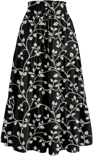 Women's Summer Skirt 2025 Ditzy Floral Print Skirt Boho Stretch High Waist Ruffle Hem Midi Skirts, S-XL