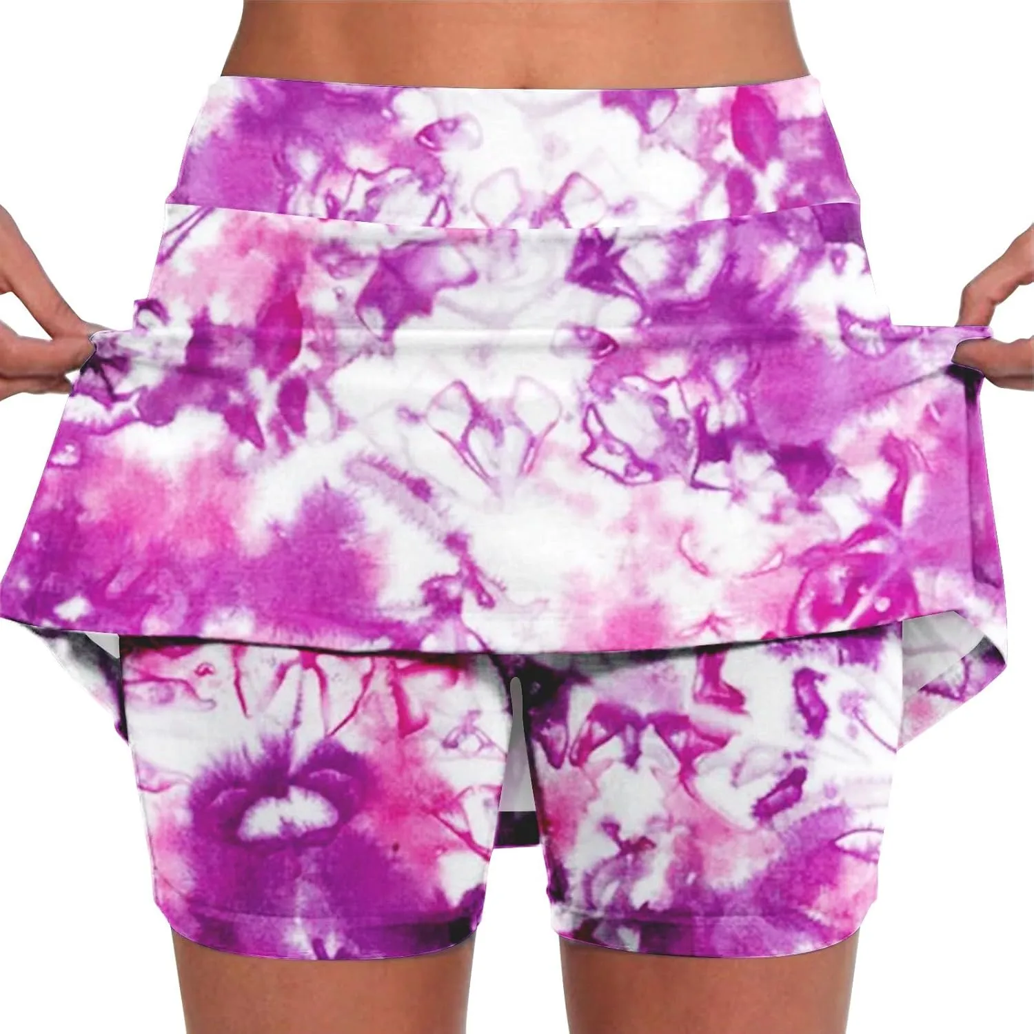 Womens Tennis Mini Skirts Plus Size Tie Dye Tummy Control Running Shorts Lounge Workout Sports Short Leggings Skorts Culottes