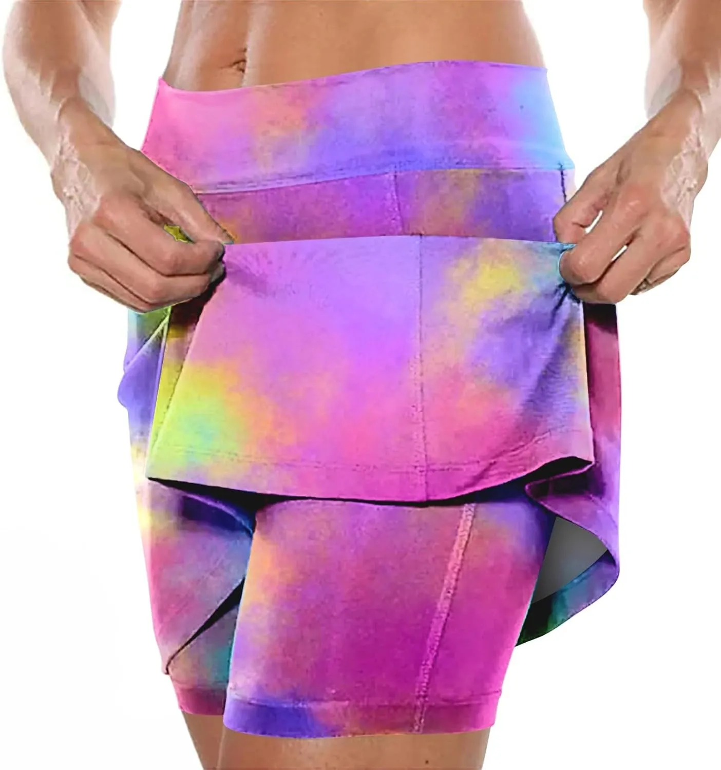 Womens Tennis Mini Skirts Plus Size Tie Dye Tummy Control Running Shorts Lounge Workout Sports Short Leggings Skorts Culottes
