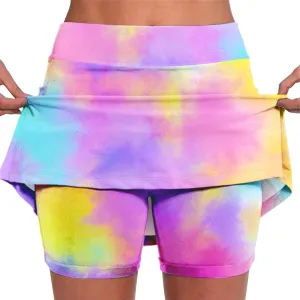 Womens Tennis Mini Skirts Plus Size Tie Dye Tummy Control Running Shorts Lounge Workout Sports Short Leggings Skorts Culottes