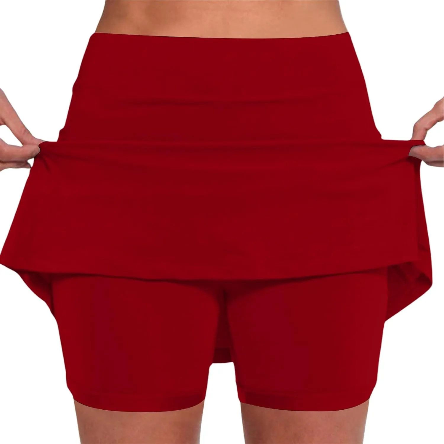 Women's Trendy 2 in 1 Skorts Tummy Control Active Elastic Waist Gym Skirt Shorts Soft Comfy Workout Athletic Shorts