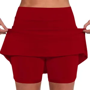 Women's Trendy 2 in 1 Skorts Tummy Control Active Elastic Waist Gym Skirt Shorts Soft Comfy Workout Athletic Shorts