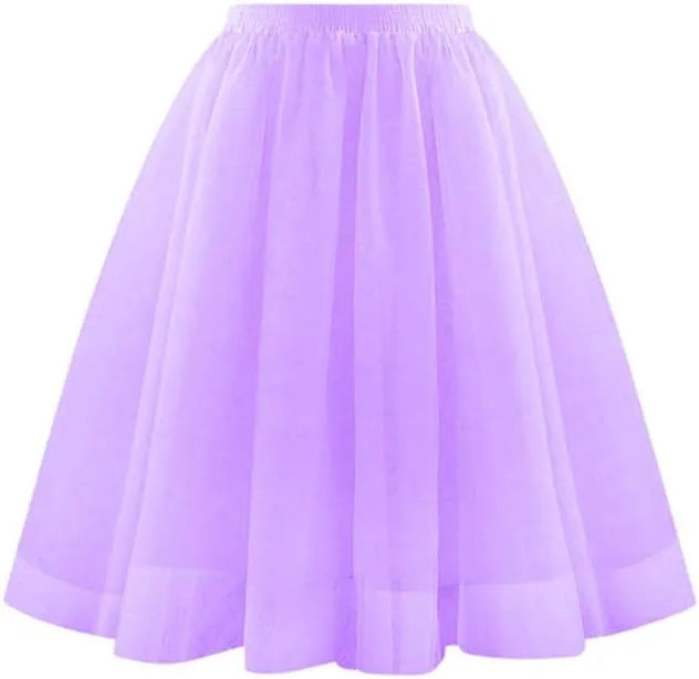 Womens Tulle Skirt Spring Summer Elastic High Waist Pleated Mesh Midi Tutu Skirts Flowy A-Line Party Short Skirts