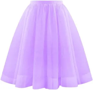 Womens Tulle Skirt Spring Summer Elastic High Waist Pleated Mesh Midi Tutu Skirts Flowy A-Line Party Short Skirts