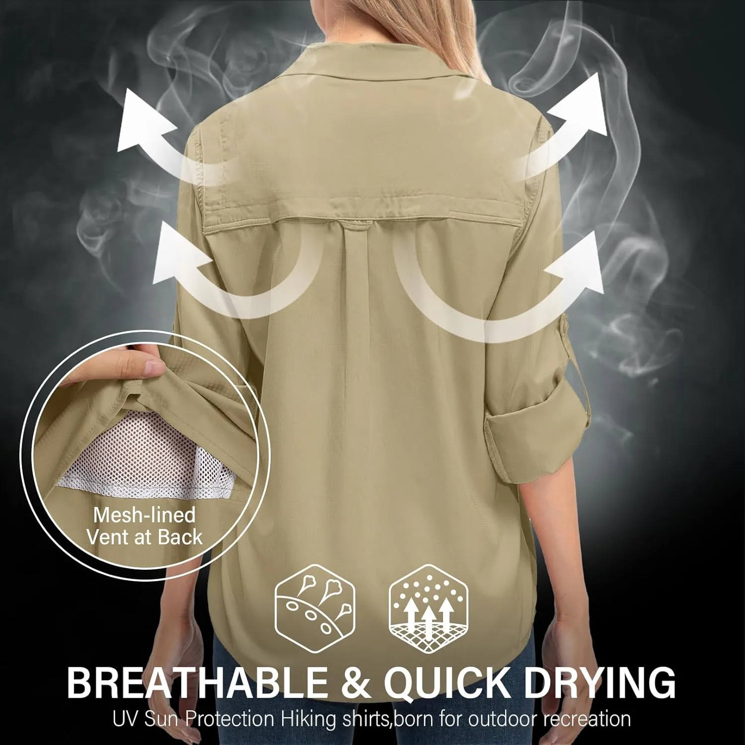 Women's UPF 50  UV Sun Protection Long Sleeve Safari Shirts Outdoor Quick Dry Fishing Hiking Travel Shirts