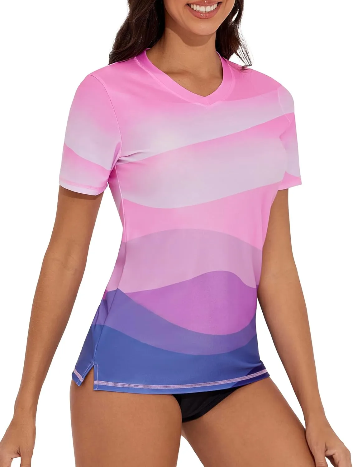 Women's V-Neck Short Sleeve Rash Guard Shirts UV Protection Swim Shirts UPF 50  Lightweight Swimwear