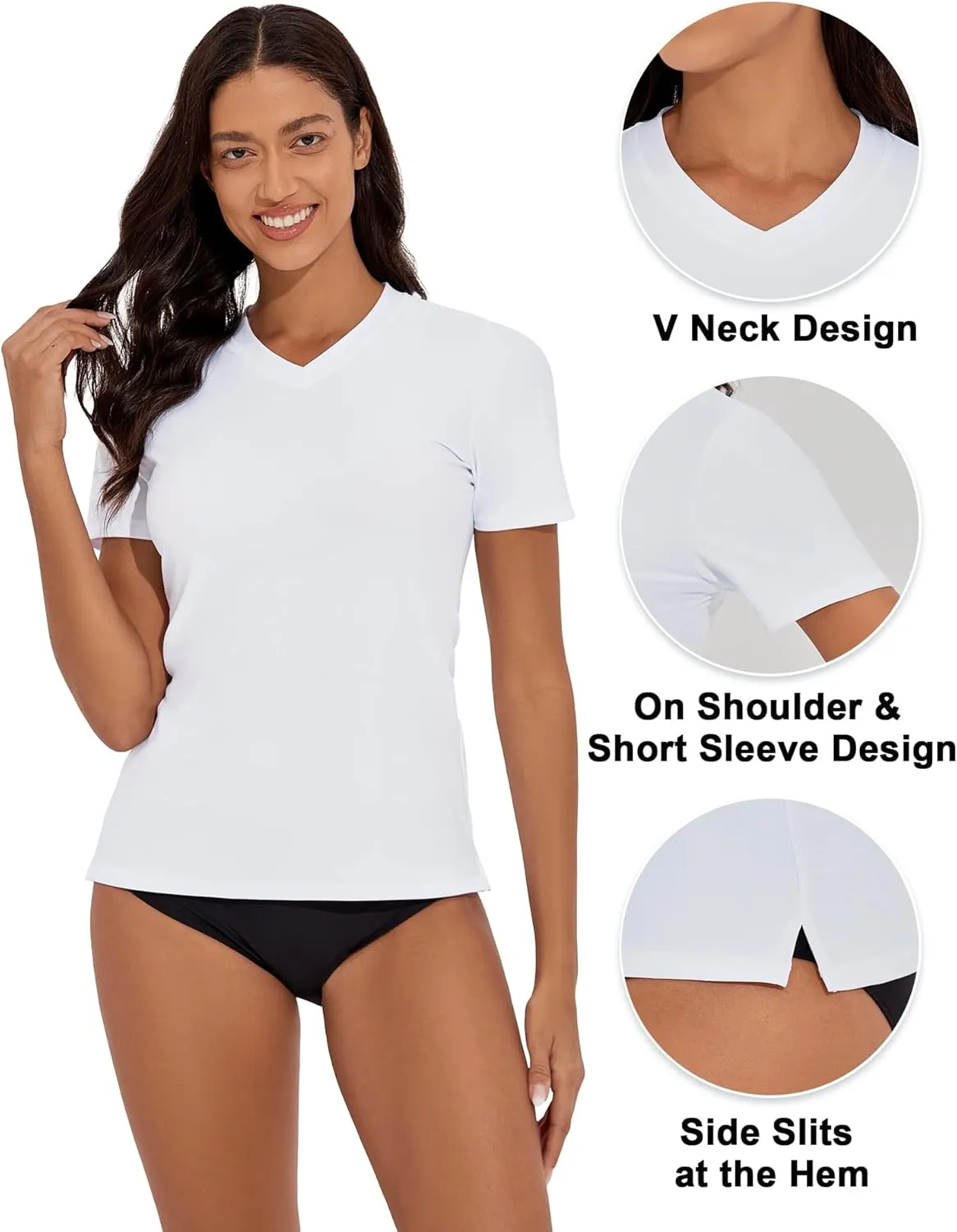 Women's V-Neck Short Sleeve Rash Guard Shirts UV Protection Swim Shirts UPF 50  Lightweight Swimwear