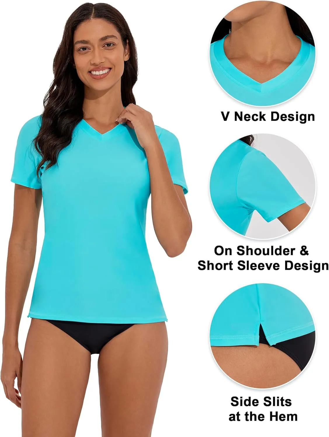Women's V-Neck Short Sleeve Rash Guard Shirts UV Protection Swim Shirts UPF 50  Lightweight Swimwear