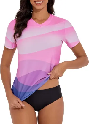 Women's V-Neck Short Sleeve Rash Guard Shirts UV Protection Swim Shirts UPF 50  Lightweight Swimwear