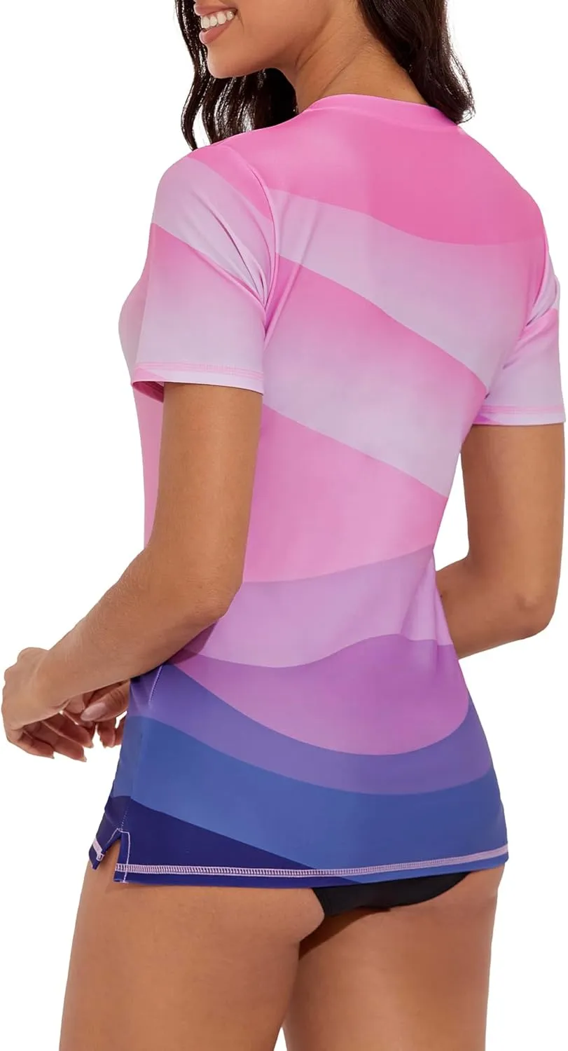 Women's V-Neck Short Sleeve Rash Guard Shirts UV Protection Swim Shirts UPF 50  Lightweight Swimwear
