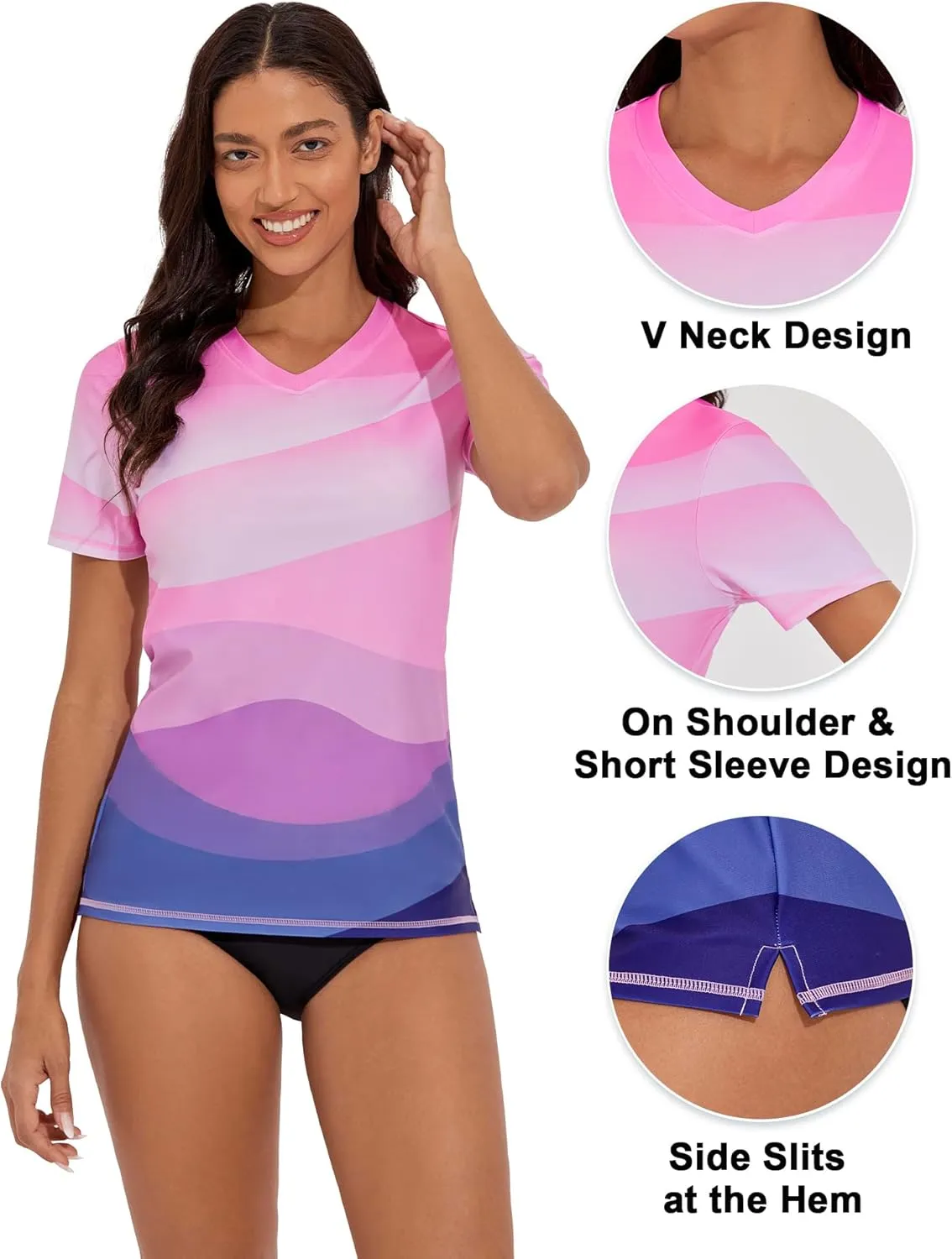 Women's V-Neck Short Sleeve Rash Guard Shirts UV Protection Swim Shirts UPF 50  Lightweight Swimwear