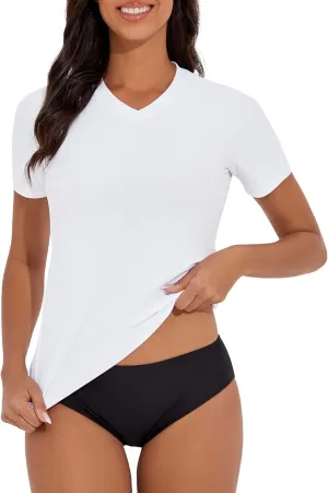 Women's V-Neck Short Sleeve Rash Guard Shirts UV Protection Swim Shirts UPF 50  Lightweight Swimwear