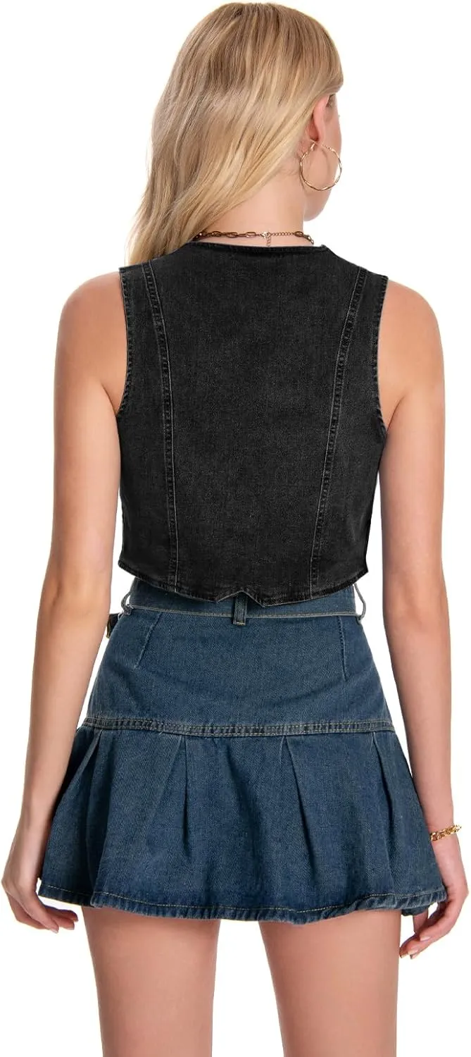 Women's V Neck Sleeveless Button Up Cardigan Knit Sweater Vests Striped Tank Tops
