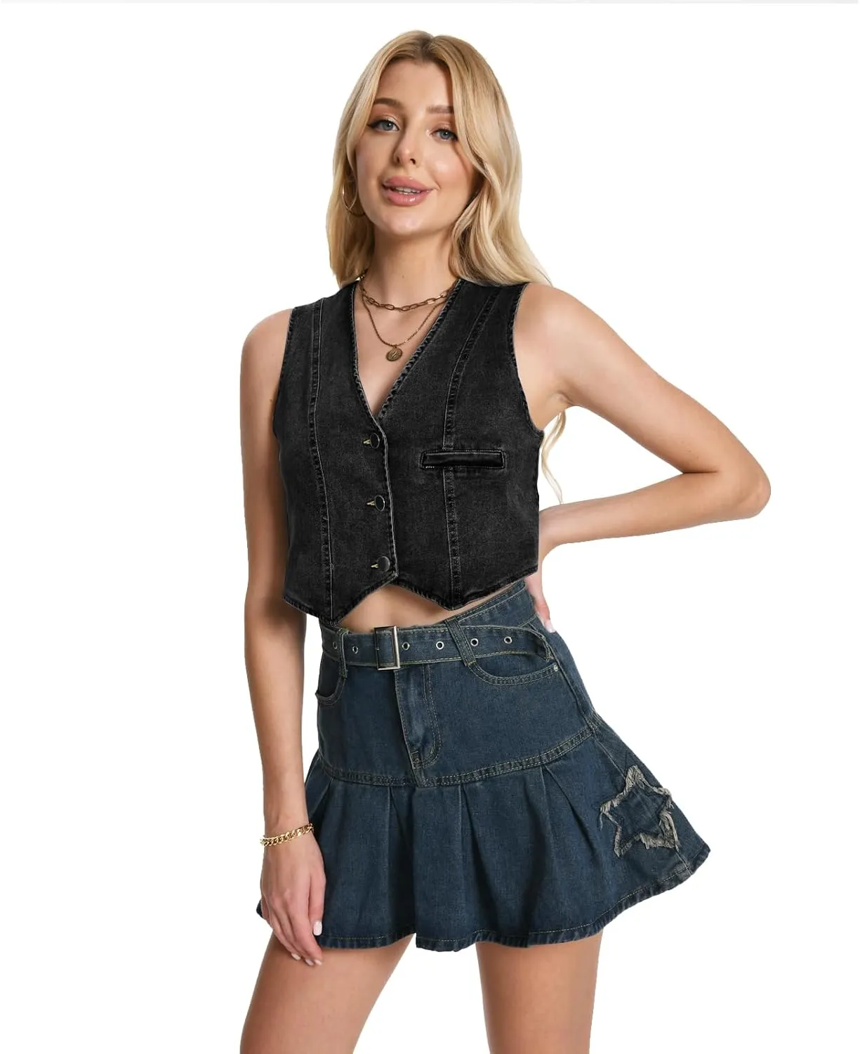 Women's V Neck Sleeveless Button Up Cardigan Knit Sweater Vests Striped Tank Tops