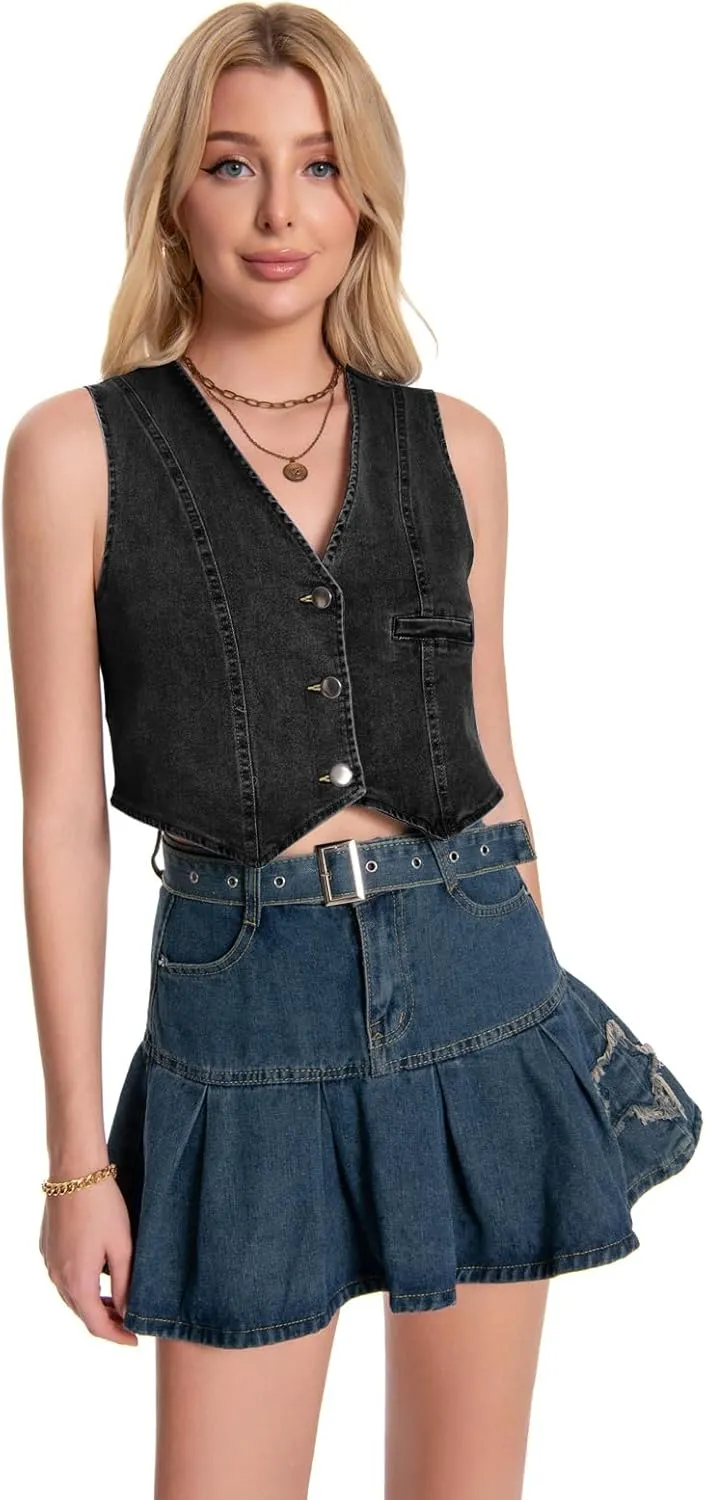 Women's V Neck Sleeveless Button Up Cardigan Knit Sweater Vests Striped Tank Tops