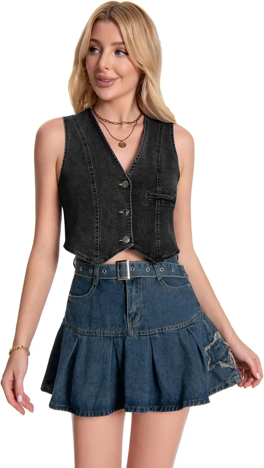 Women's V Neck Sleeveless Button Up Cardigan Knit Sweater Vests Striped Tank Tops