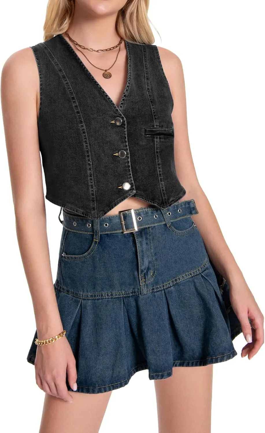 Women's V Neck Sleeveless Button Up Cardigan Knit Sweater Vests Striped Tank Tops