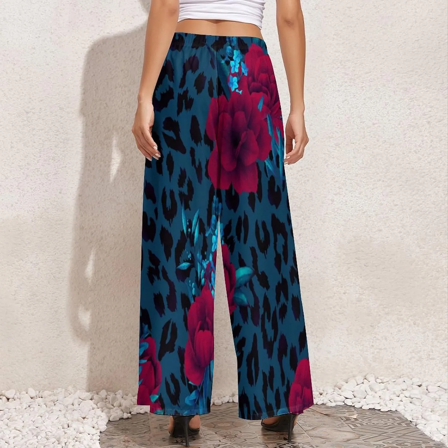 Womens Wide Leg Pants Leopard Skin with Baroque Casual High Waist Long Palazzo Pants Lounge Beach Trousers