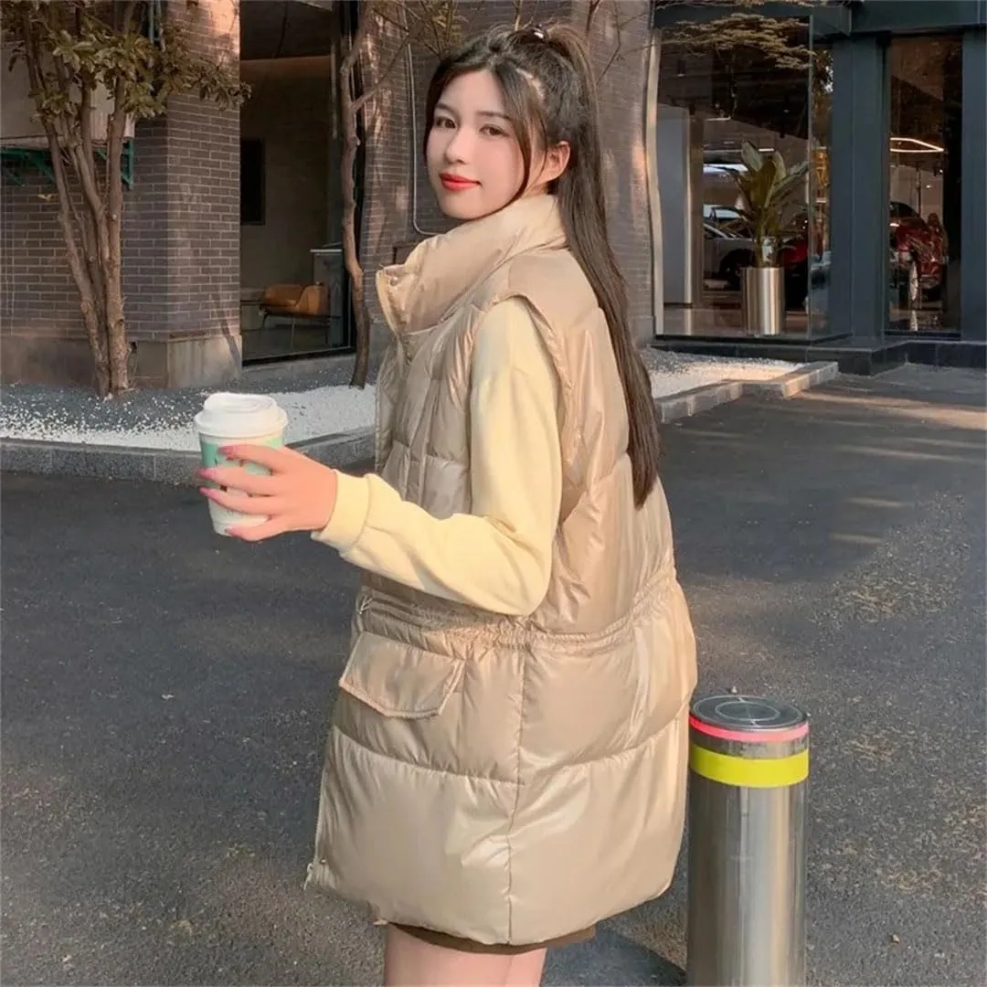 Women's Winter Down Cotton Vests Mid-Length Cotton-Padded Waistcoat Warm Padded Puffer Parkas Outwear