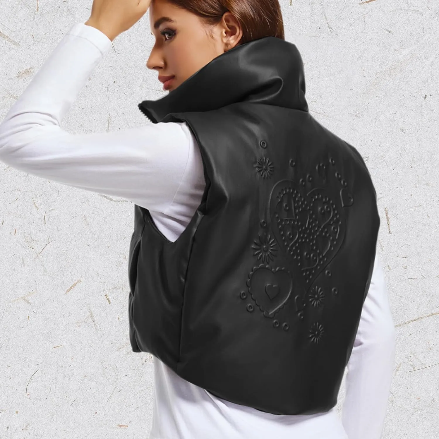 Women's Winter Outerwear Vests Crop Puffer Vest Lightweight Sleeveless Padded High Stand Collar Jacket