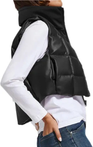 Women's Winter Outerwear Vests Crop Puffer Vest Lightweight Sleeveless Padded High Stand Collar Jacket