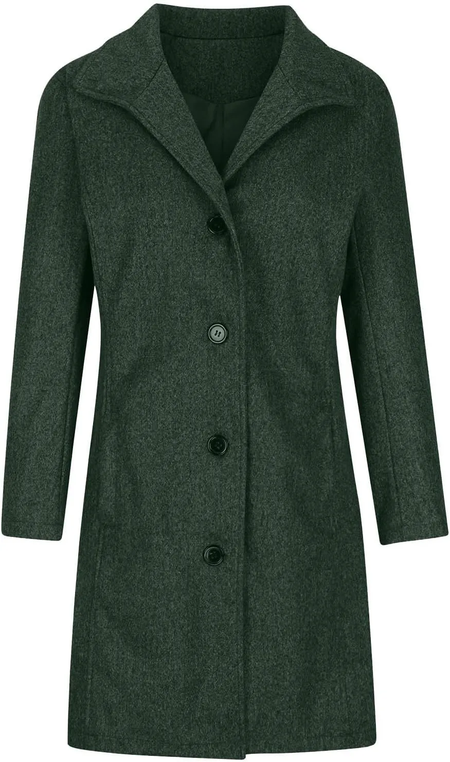 Women's Wool Blend Jackets Stand Collar Single Breasted Pea Coat Winter Fall Casual Business Long Trench Coat Outwear