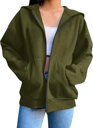 Womens Zipper Oversized Hoodies Winter Casual Sweatshirts Trendy Long Sleeve Fall Outfits with Pocket 2025 Clothes