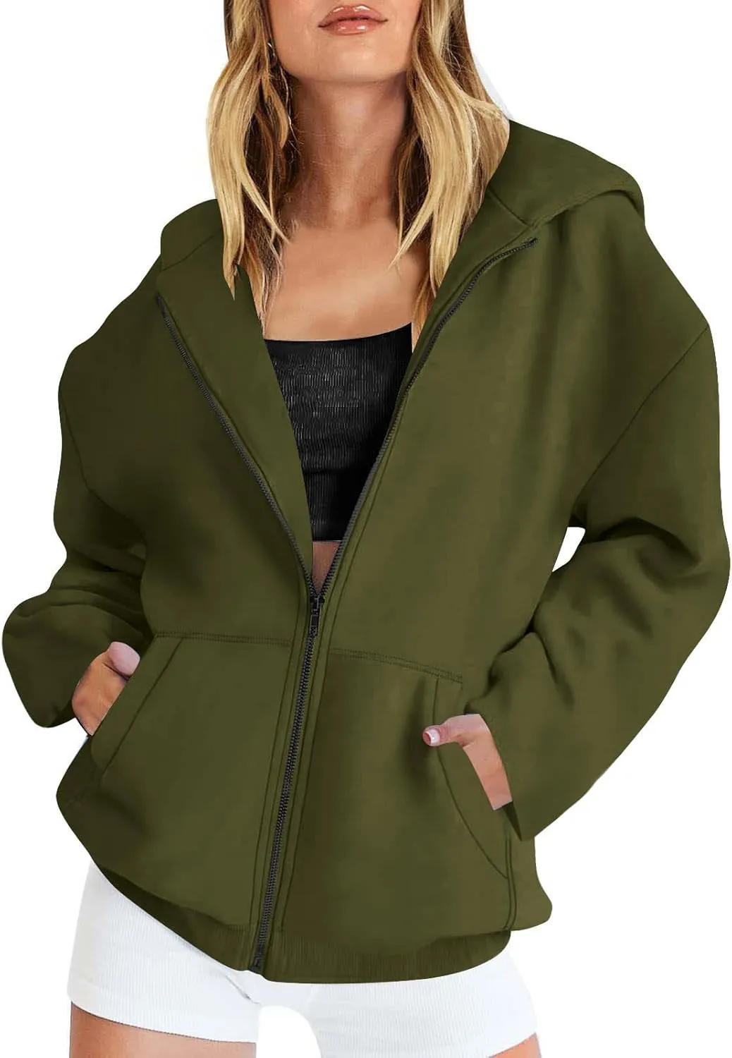 Womens Zipper Oversized Hoodies Winter Casual Sweatshirts Trendy Long Sleeve Fall Outfits with Pocket 2025 Clothes