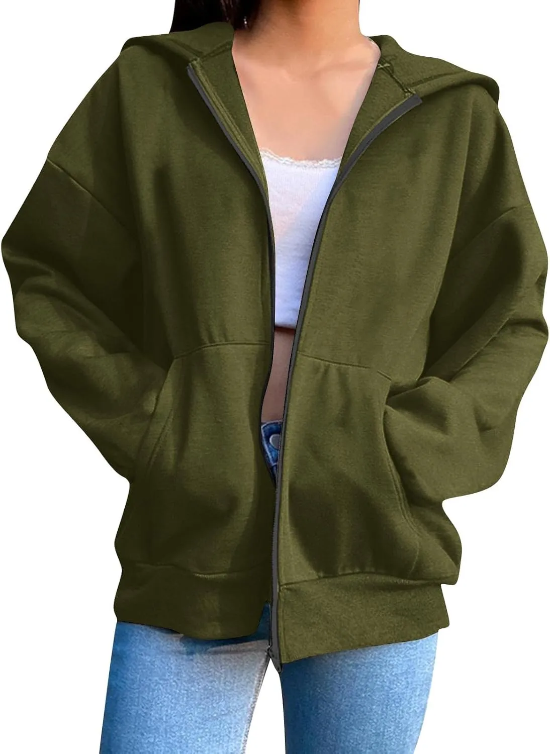 Womens Zipper Oversized Hoodies Winter Casual Sweatshirts Trendy Long Sleeve Fall Outfits with Pocket 2025 Clothes