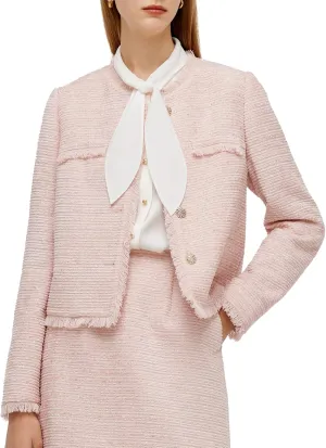 Wool Blend Tweed Blazers for Women Business Casual Knit Blazer Cropped Jacket for Women