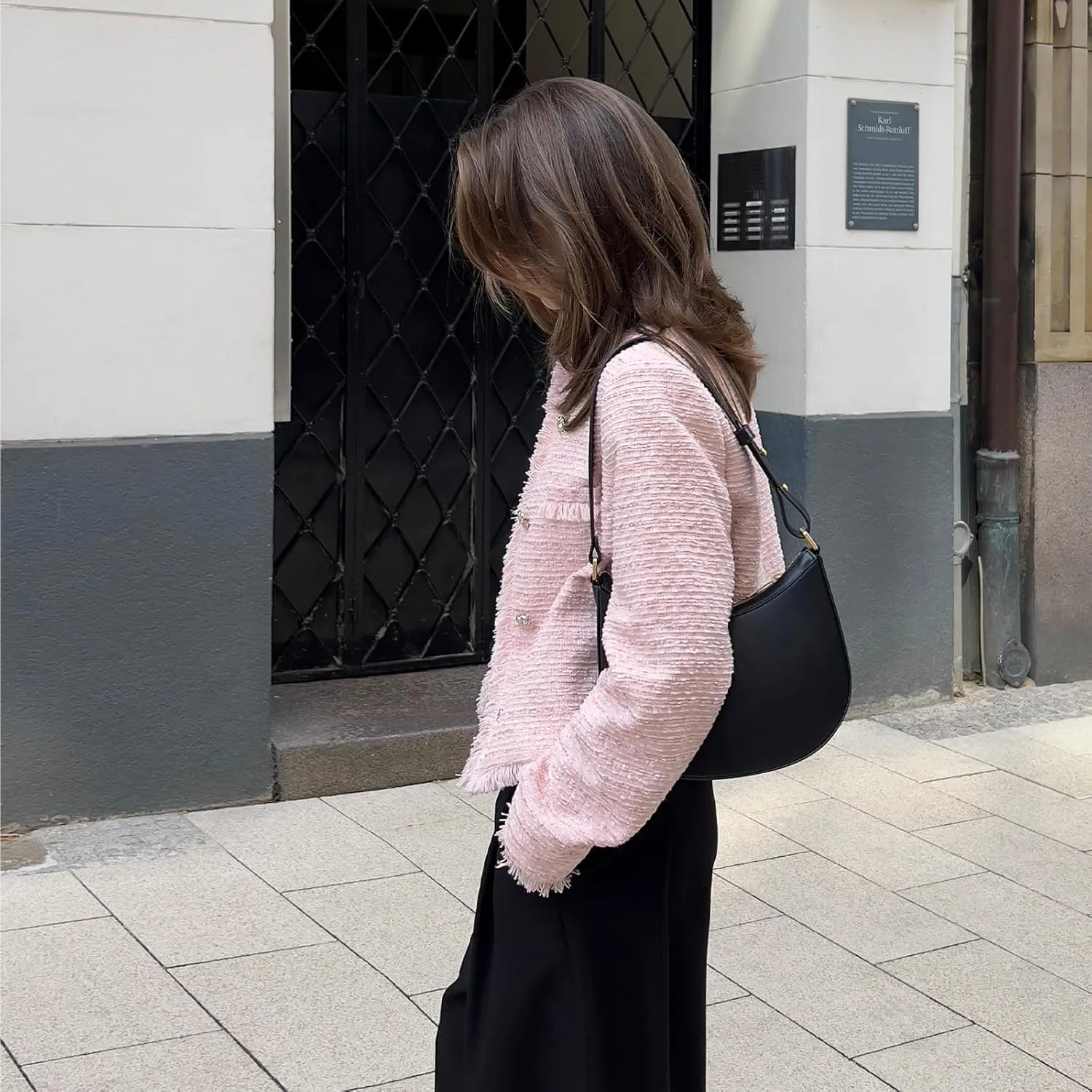 Wool Blend Tweed Blazers for Women Business Casual Knit Blazer Cropped Jacket for Women