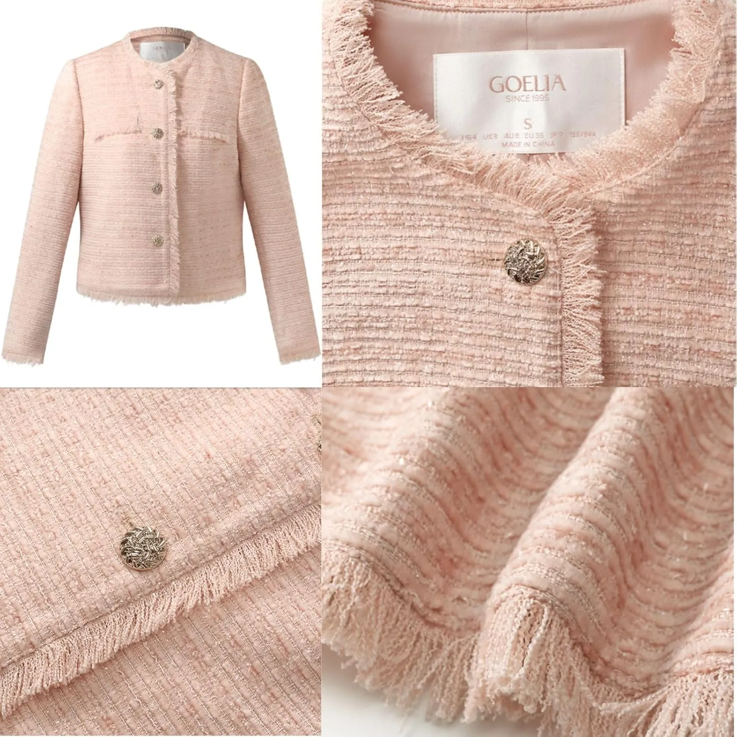 Wool Blend Tweed Blazers for Women Business Casual Knit Blazer Cropped Jacket for Women