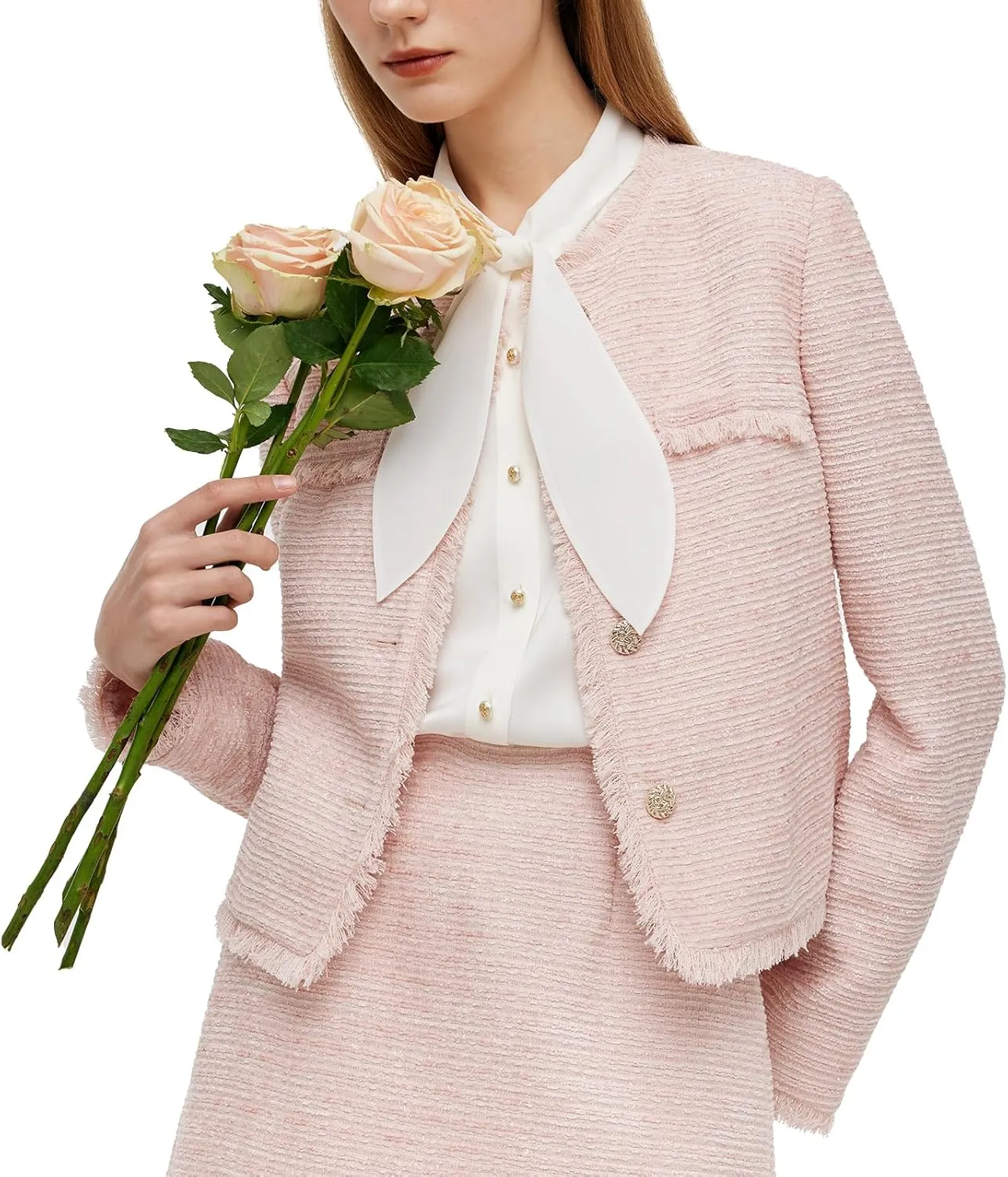 Wool Blend Tweed Blazers for Women Business Casual Knit Blazer Cropped Jacket for Women