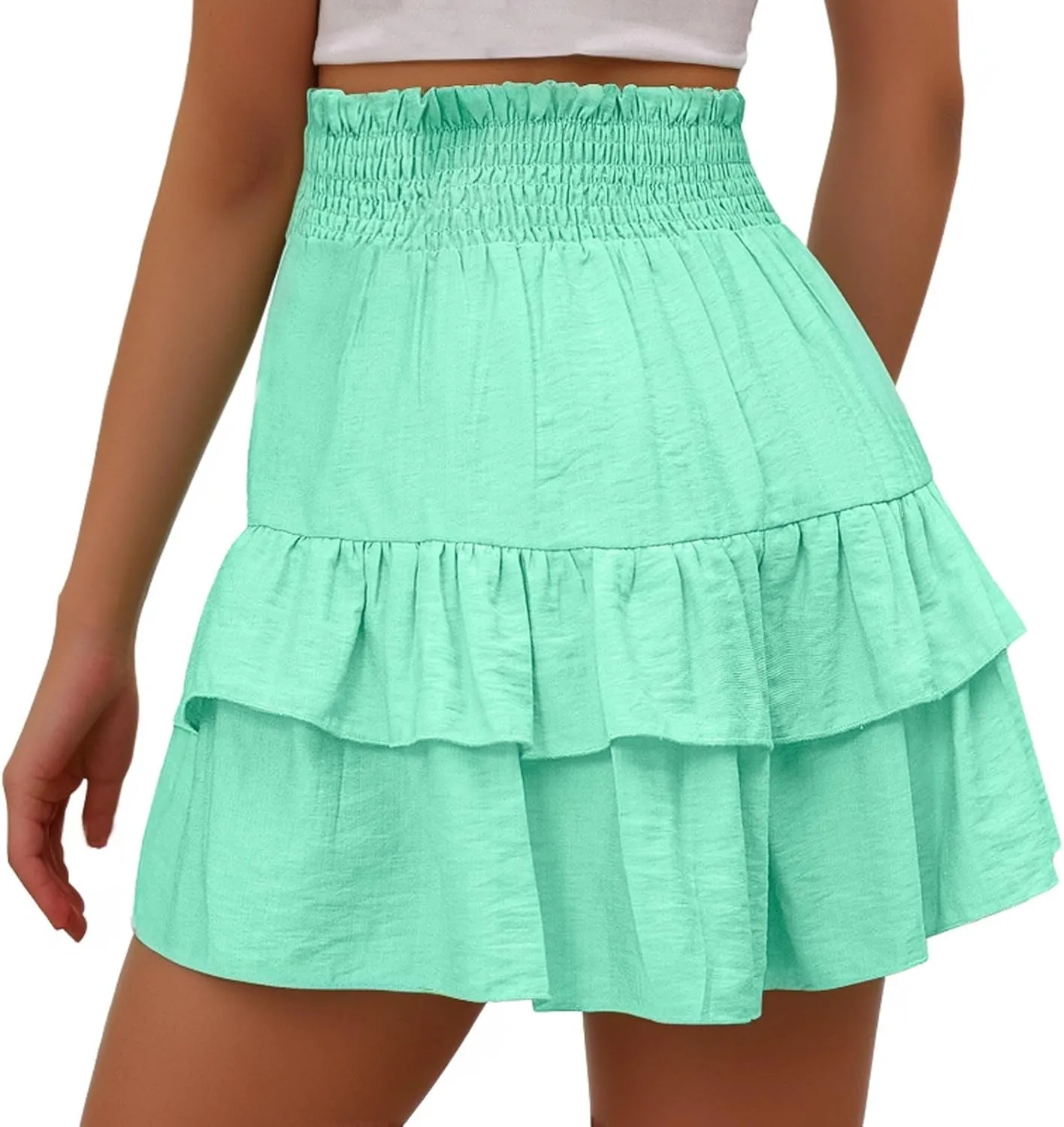 Xiaojmake Tennis Shorts for Women Pleated High Waisted Ruffle Tiered Flowy Short Casual Running Mini Skorts Boho Beach Shorts