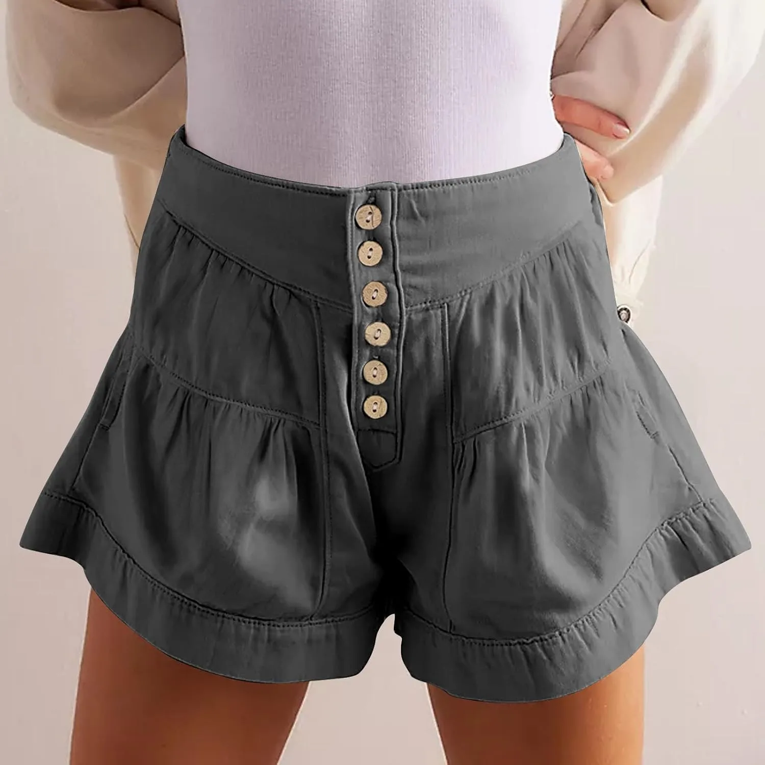 Xiaojmake Womens Denim Shorts Summer Loose High Waisted Wide Leg Flowy Short Front Buttons Pleated Jean Shorts 2025 Fashion