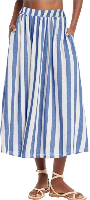 Xiaojmake Womens Wide Leg Palazzo Pants Linen Drawstring Cropped Trousers Y2K A Line Flowy Pants Striped High-Waist Culottes