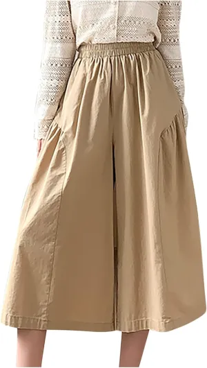 XUNRYAN Womens Culottes Pants Flowy Capri Pants Elastic High Waist Summer Casual Boho Skirt Pants Beach Trousers Outfits