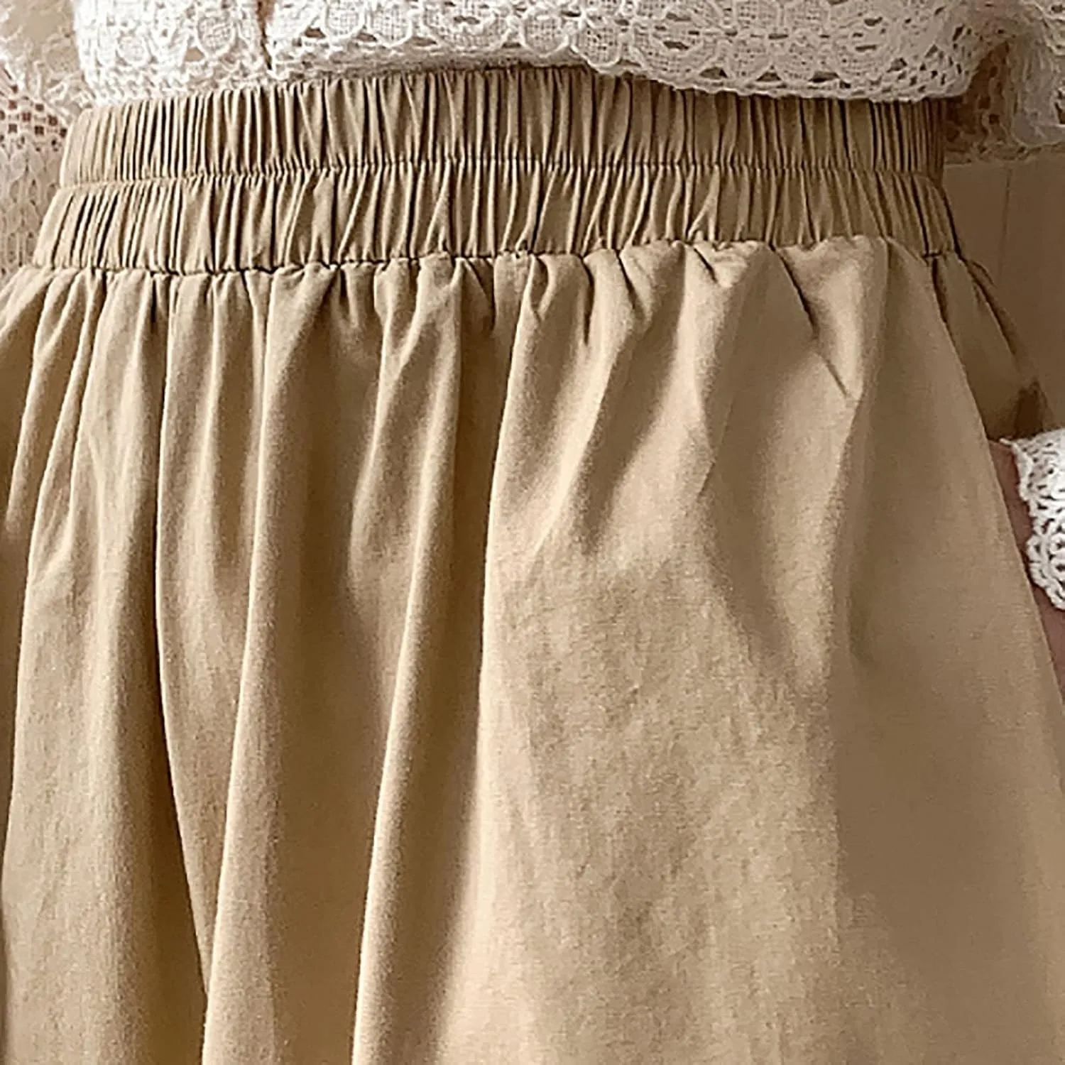 XUNRYAN Womens Culottes Pants Flowy Capri Pants Elastic High Waist Summer Casual Boho Skirt Pants Beach Trousers Outfits