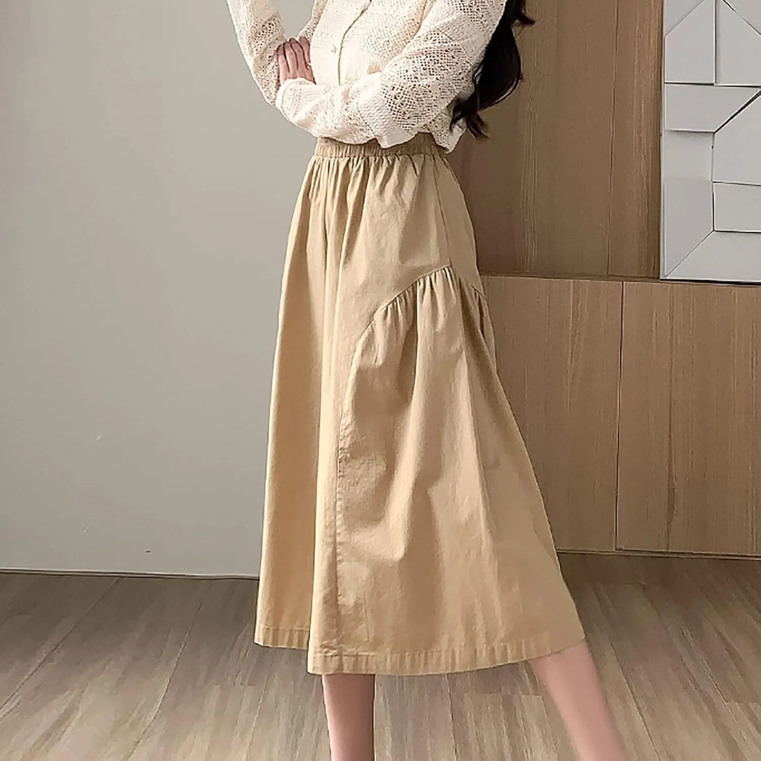 XUNRYAN Womens Culottes Pants Flowy Capri Pants Elastic High Waist Summer Casual Boho Skirt Pants Beach Trousers Outfits