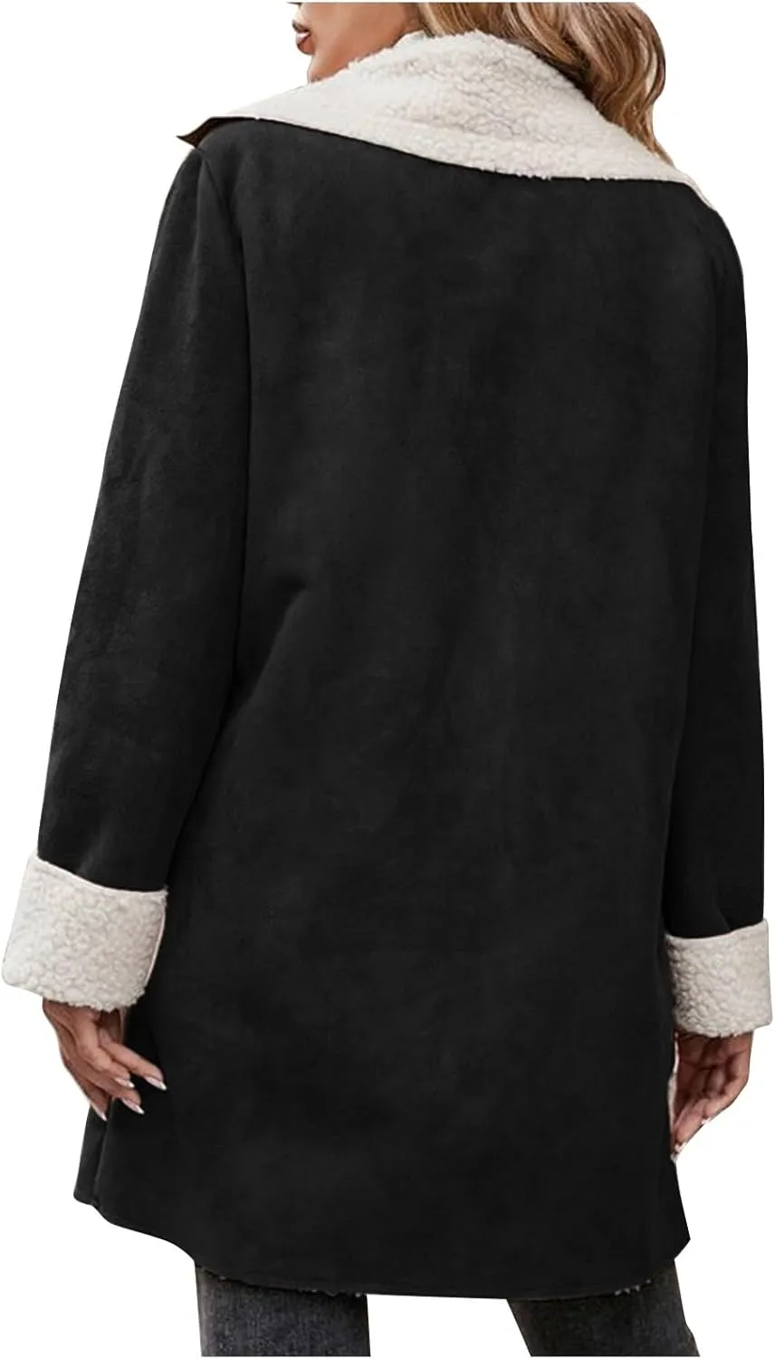 XUNRYAN Womens Trench Coat Long Suede Faux-Leather Jackets Winter Warm Sherpa Fleece Jackets Parka Overcoat Anorak Outerwear