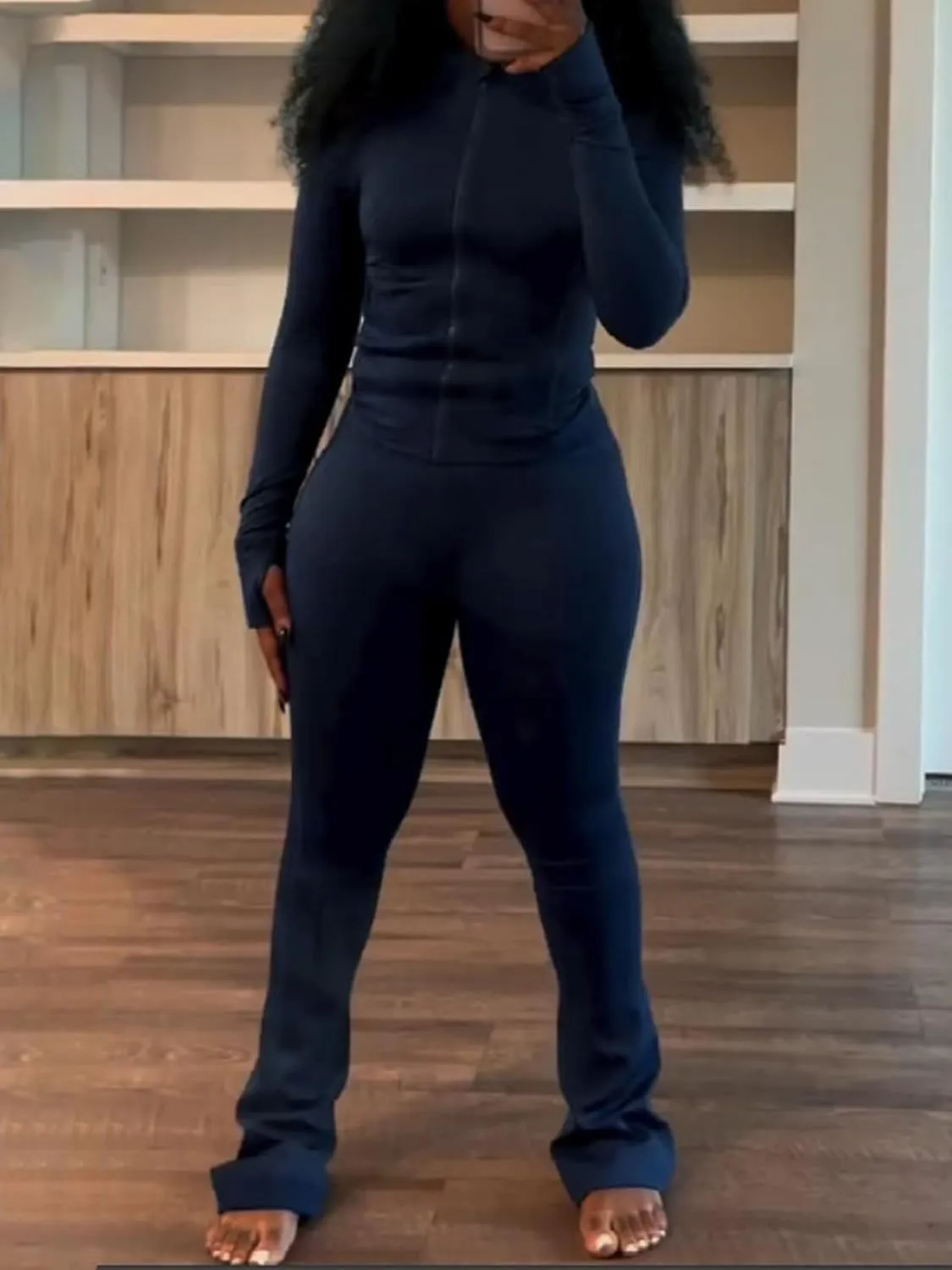 XZLUFNY Casual Workout Two Piece Outfits for Women Long Sleeve Tops Flare Pants Matching Sets