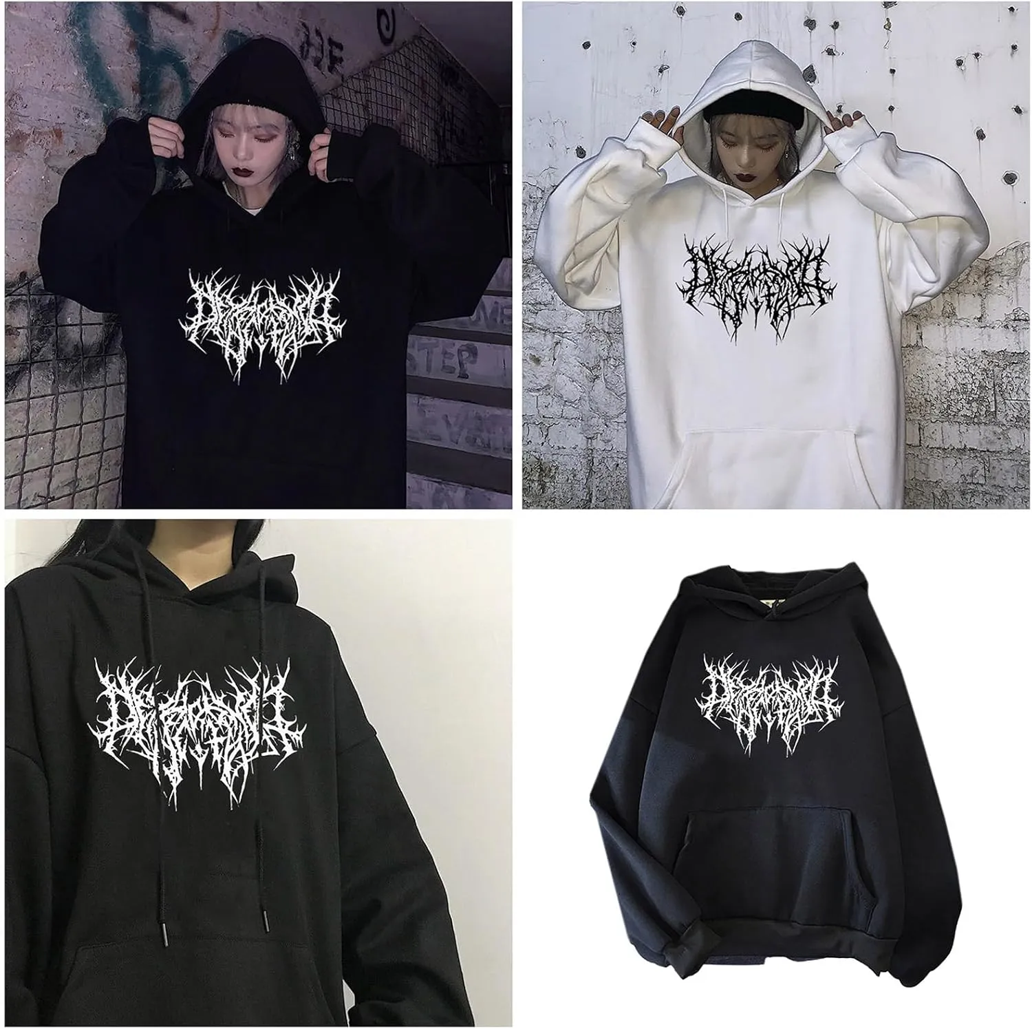 Y2K Grunge Gothic Graphics Hoodies Women Harajuku Aesthetic Hiphop Long Sleeve Oversized Sweatshirt Streetwear Autu