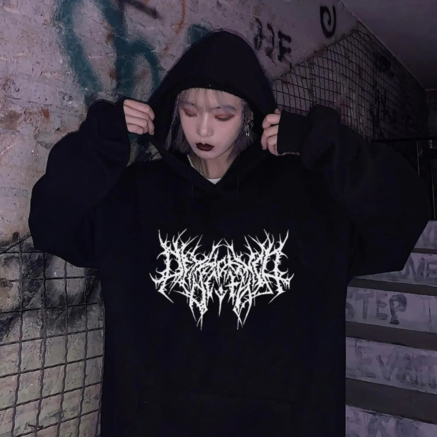 Y2K Grunge Gothic Graphics Hoodies Women Harajuku Aesthetic Hiphop Long Sleeve Oversized Sweatshirt Streetwear Autu