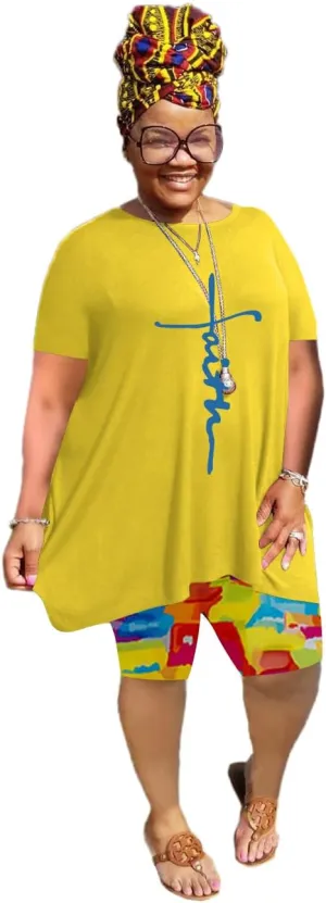 YeGine Women Plus Size 2 Piece Outfits Casual Short Sleeve Tunic Tops Shorts Sets Summer Oversized Tshirts Shorts Sweatsuits