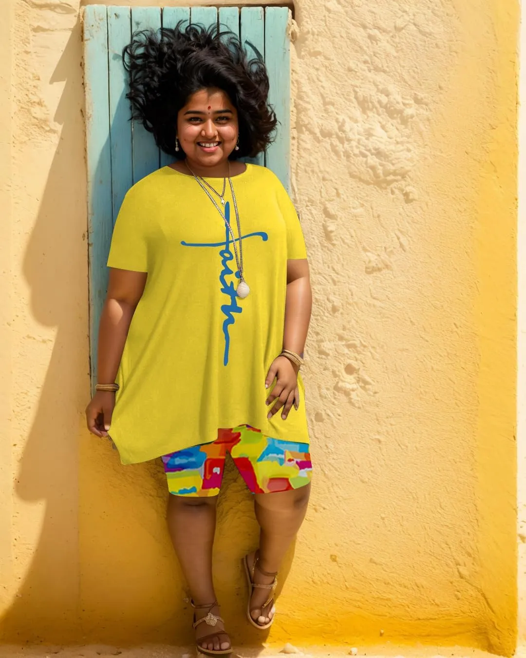 YeGine Women Plus Size 2 Piece Outfits Casual Short Sleeve Tunic Tops Shorts Sets Summer Oversized Tshirts Shorts Sweatsuits