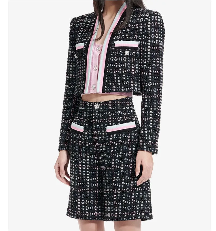 YES BY YESIR spring summer rebellious high-waisted plaid tweed shorts - MISSY