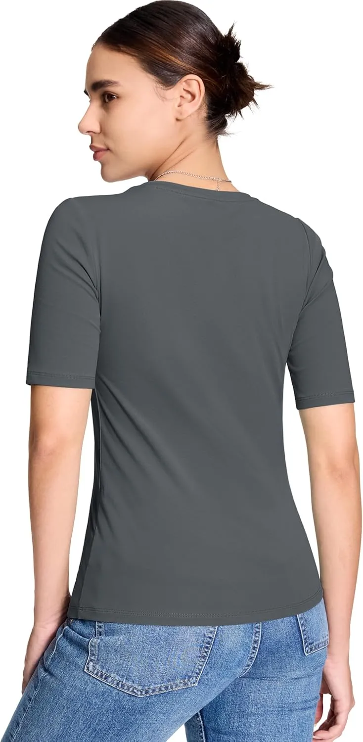 YUCOLEN Womens Casual Going Out Tops Short Sleeve Slim Fit Cotton T Shirts Half Sleeve Fitted Summer Tops Cute Tshirts